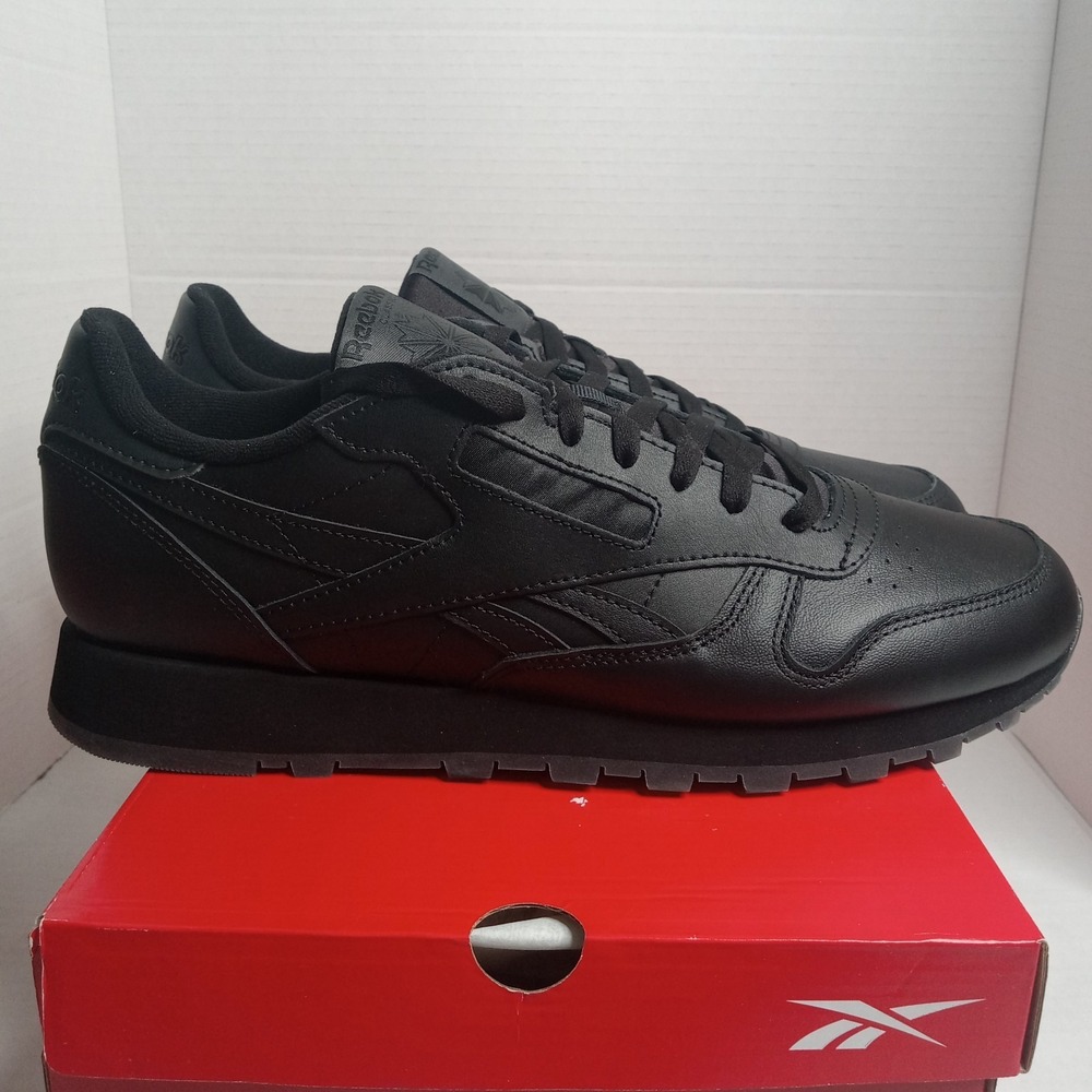 Reebok‎ Classic Leather Unisex Black/Black/Grey Men's Size 12/ Women's Size 13.5